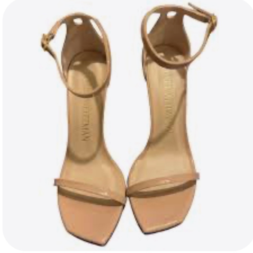 Stuart Weitzman Nudist curve Ankle-Strap Heeled Sandals Beige/Adobe Leather NWOB